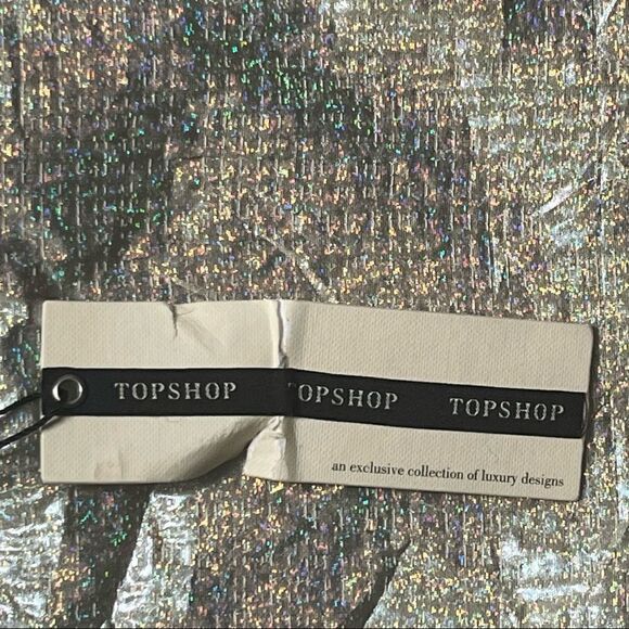 Topshop gold iridescent metallic skirt a-line side pockets back zipper size 10 - Picture 8 of 12